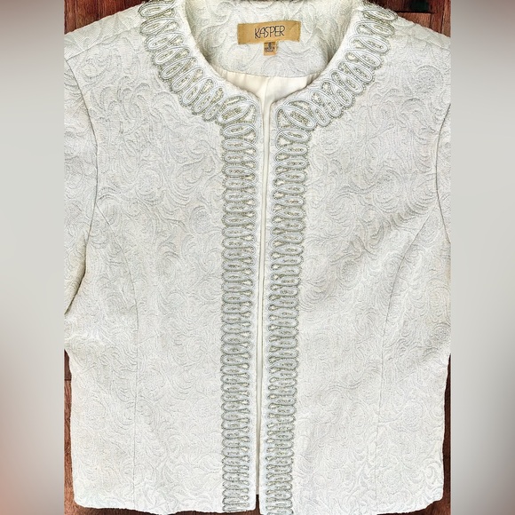 Kasper 3PC Ivory Jacquard Skirt Suit Beaded Jacket Shell Women Sz 8 - Picture 8 of 8